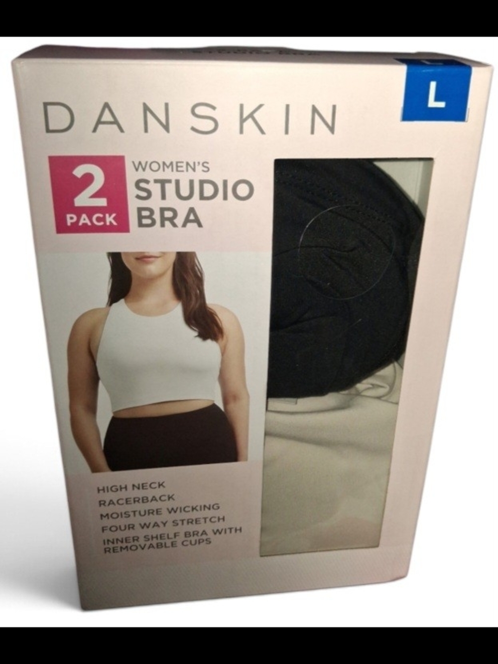 Danskin Women’s Studio High Neck Bra - Black & Cream (2-Pack)